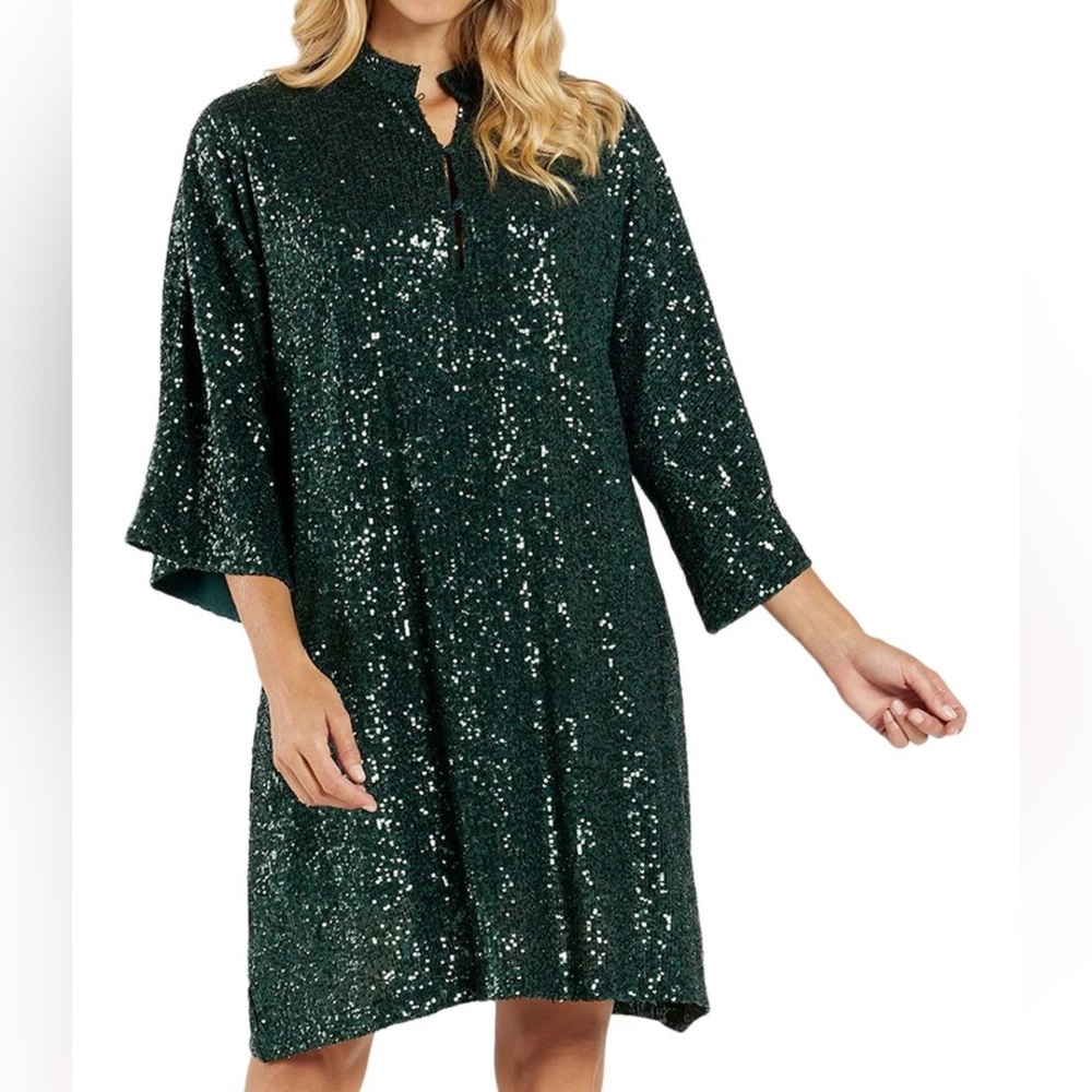 Jude Connally Delia Tunic Dress in Green Sequin - Picture 2 of 3